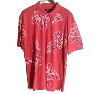 Chaps Floral Salmon Colored Short‎ Sleeve Polo Hawaiian All Over Men's Size XL